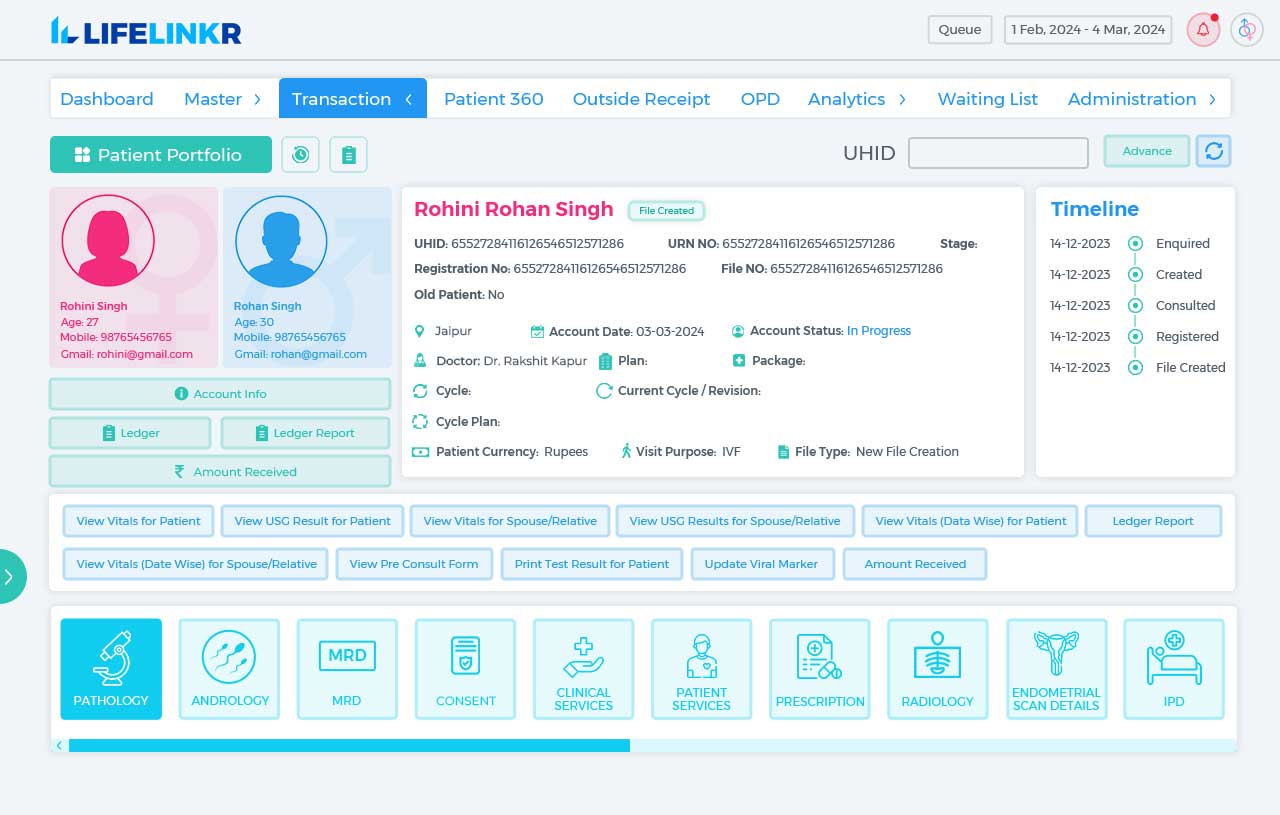 LifeLinkr IVF Software Dashboard